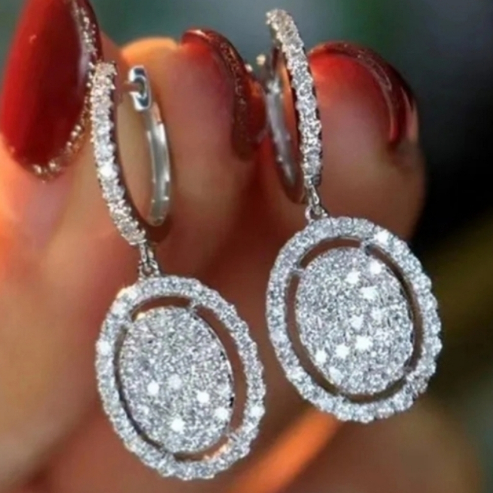 Real Moissanite 1.50ctw Round Cut Drop Dangle Earring 14k White Gold Plated
